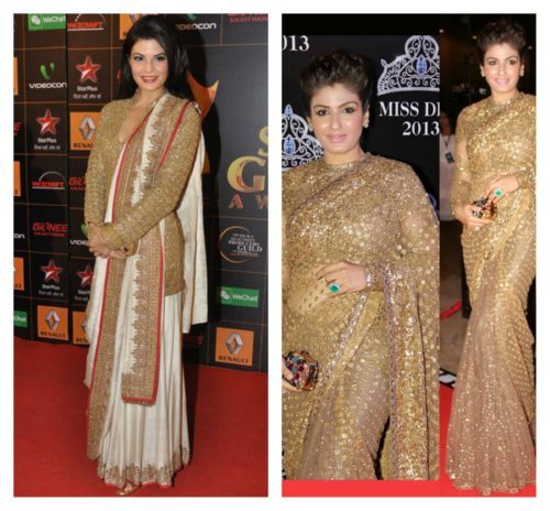 jacqueline fernandez and raveenna tandon in sarees and blouse