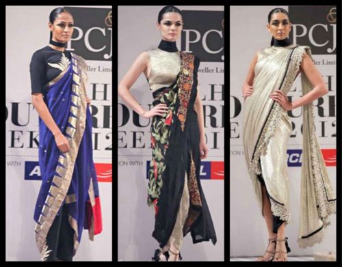 designer tulip saree draping by anamika khanna, 