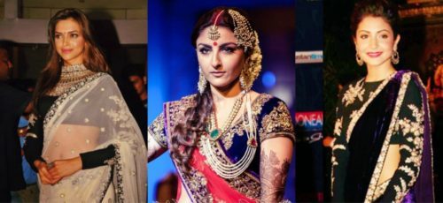 Bollywood Celebs in Sabyasachi saree velvet Blouse