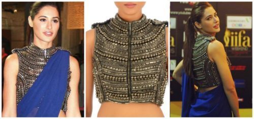 nargis fakhri in designer Embellished metal blouse