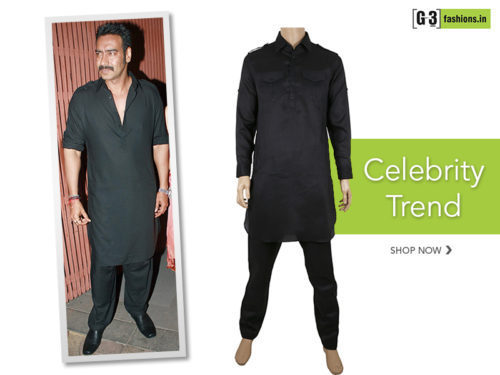 Ajay Devgan in Black Pathani Suit