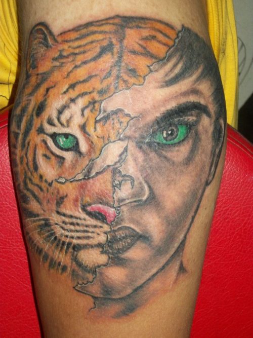 Tiger and human tattoos