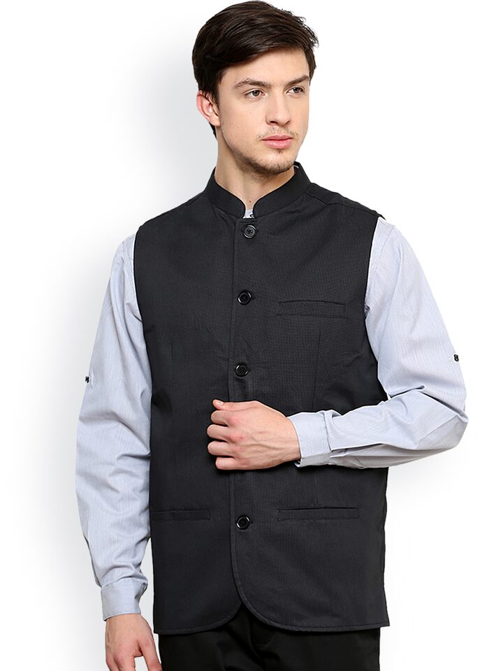 Black-Linen-Slim-Fit-Nehru-Jacket