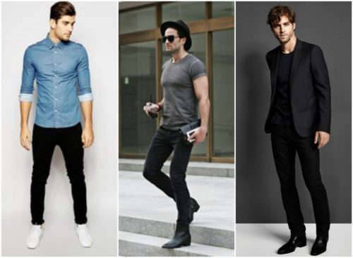 Mens plain black jeans fashion