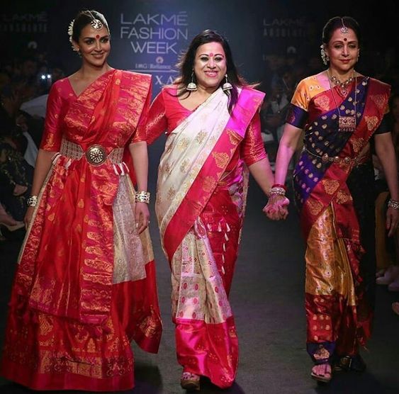 Esha Deol and Hema Malini for designer Sanjukta Dutta at LFW in traditional Assamese attire