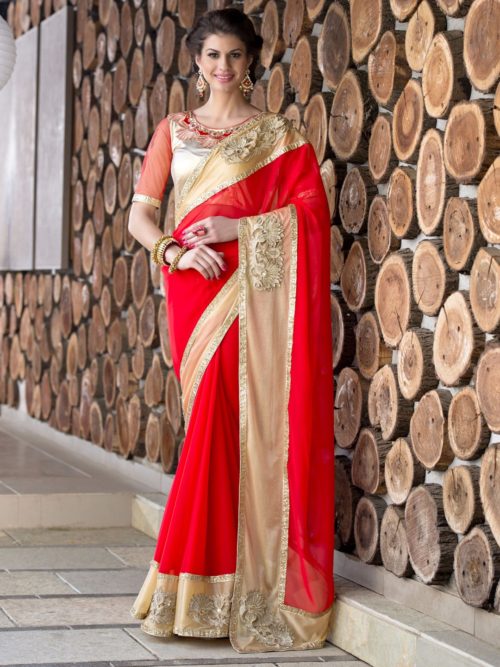 Red Georgette Fabric Sarees for wedding