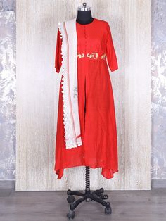 Red salwar kameez with white dupatta