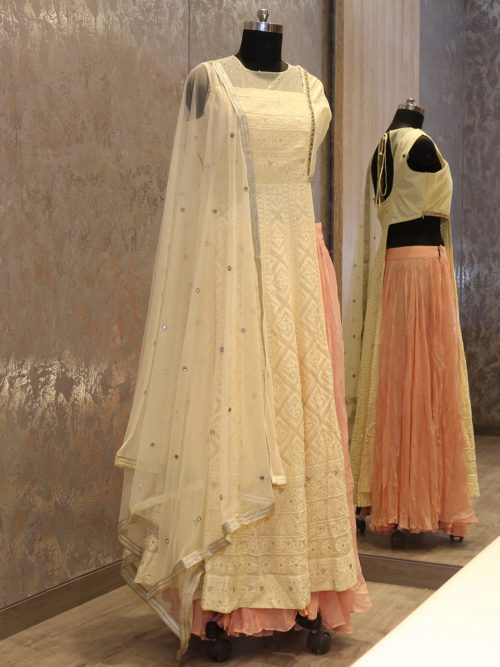 lehenga style white salwar kameez