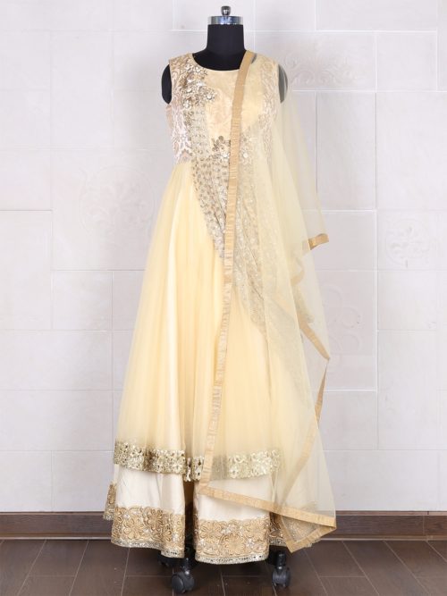 pre-draped dupatta style Anarkali in white