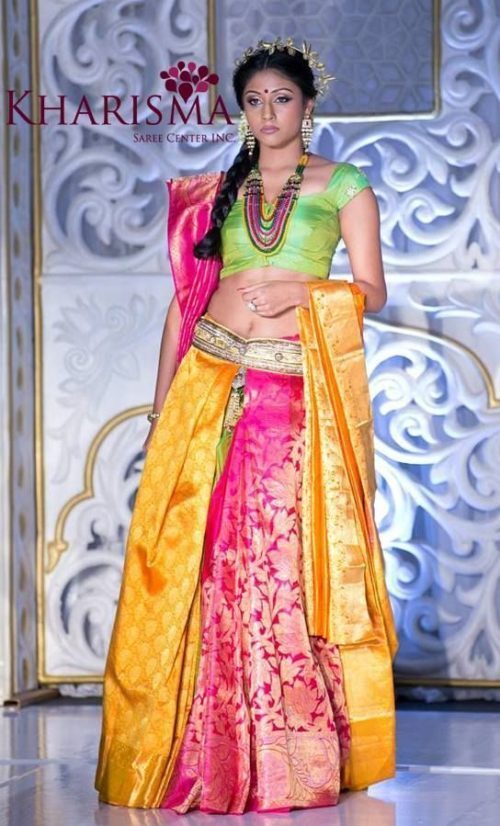 Half Saree style with 2 Saree pallu