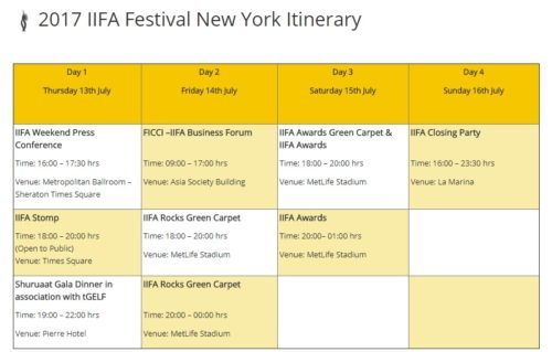 2017 IIFA Festival New York Itinerary