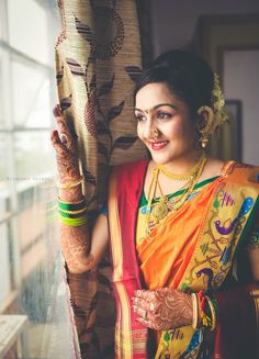 bridal wear silk saree for Marathi brides