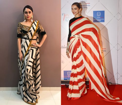 Stripes Printed Party Wear Saree