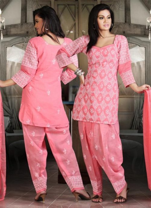 chikan work salwar suit in Pink