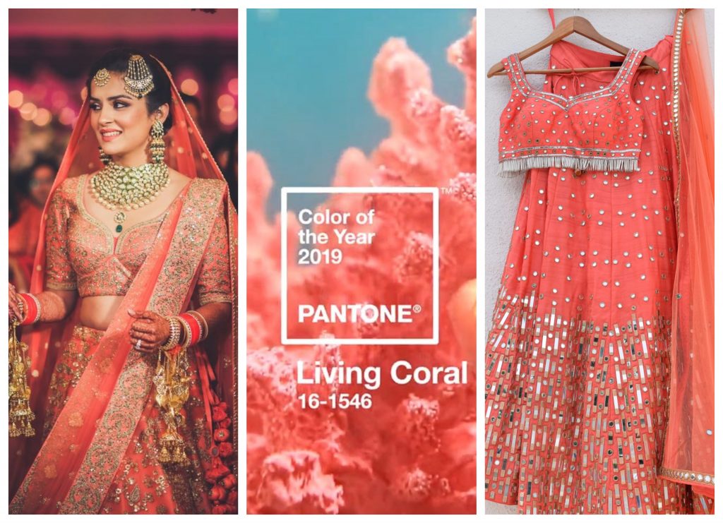 indian bridal colour pallette, bridal dress colour theme, peach color lehnga