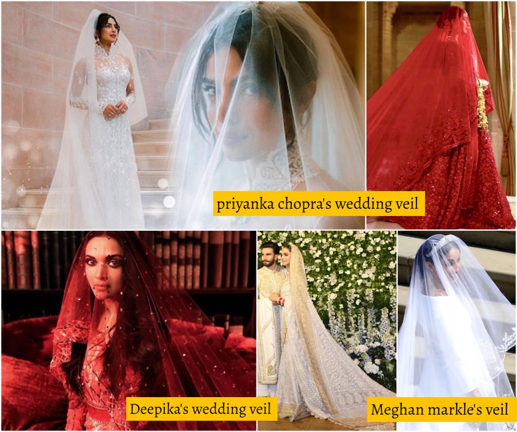 bollywood wedding veil trend, priyanka chopra wedding picture, deepika wedding pictures, meghan markle wedding veil, priyanka chopra wedding veil