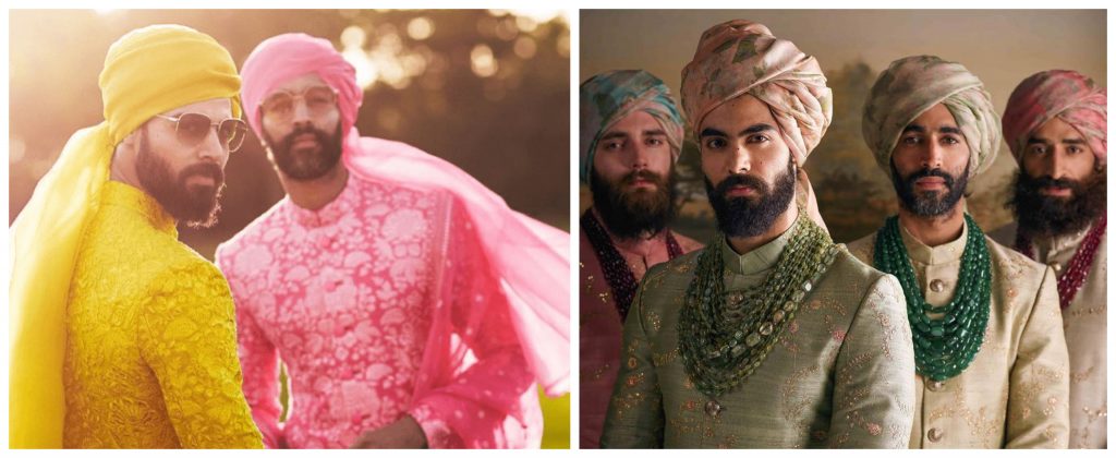 sabyasanchi floral safas, safas ideas for wedding, turban look for indian wedding