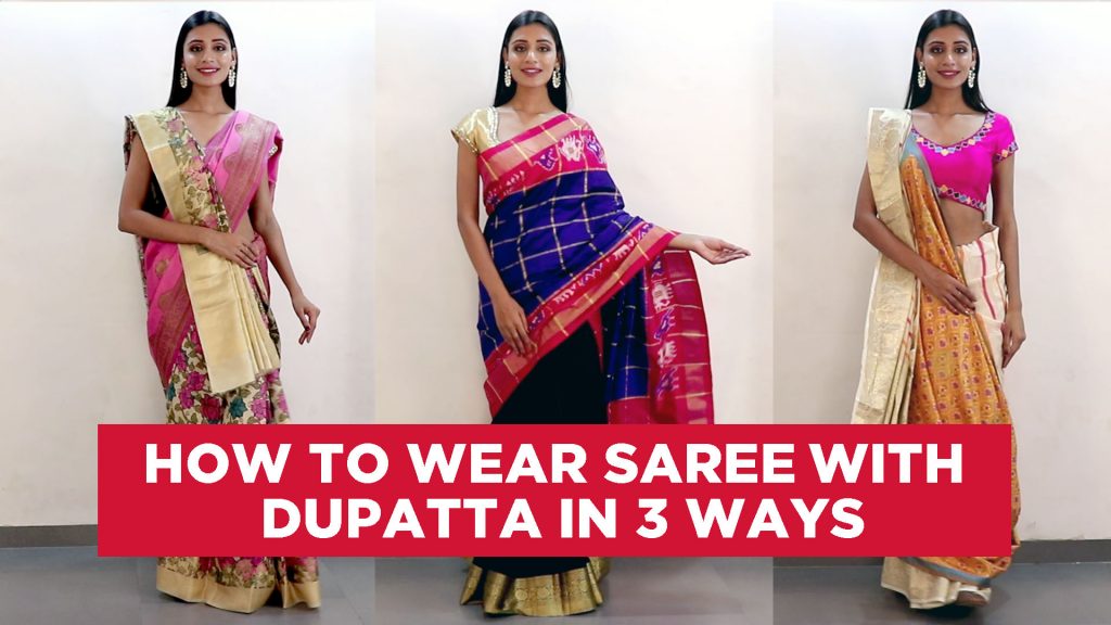 saree with dupatta draping, saree and dupatta styles, how to wear dupatta with saree