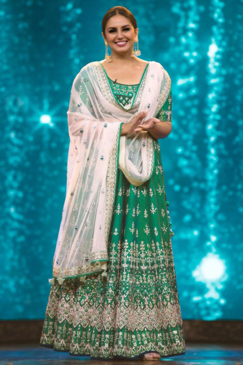 Anita Dongre green lehenga for a pre-wedding function