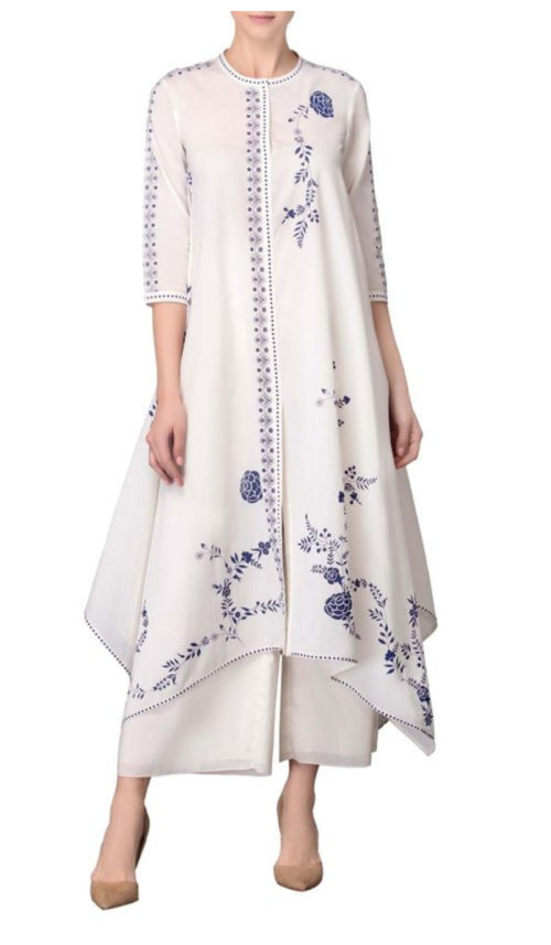 white asymetric style salwar kameez