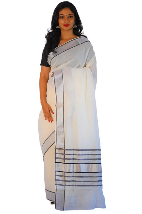 Kannur handloom Cotton white silk saree