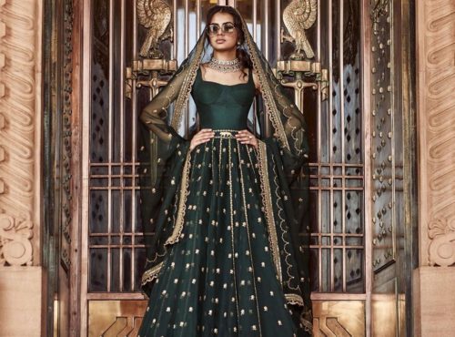 sabyasachi bridal bottle green lehenga