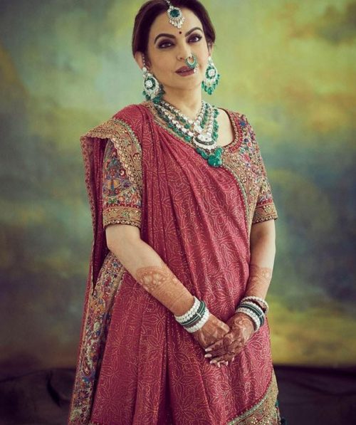 sabyasachi nita ambani in multicolour sabyasachi wedding lehenga