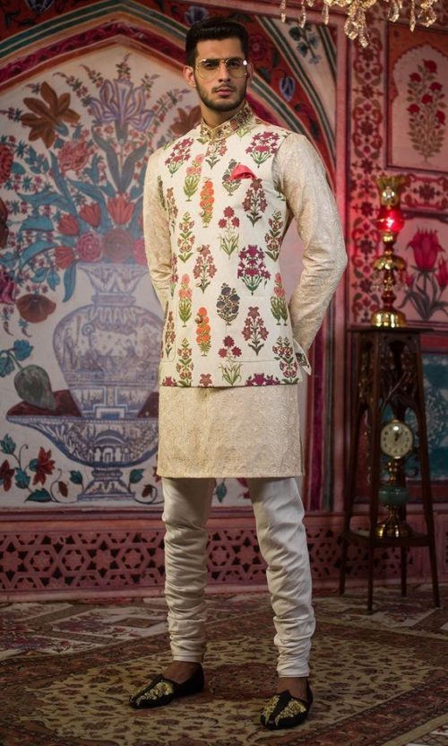 kurta with floral waistcoat