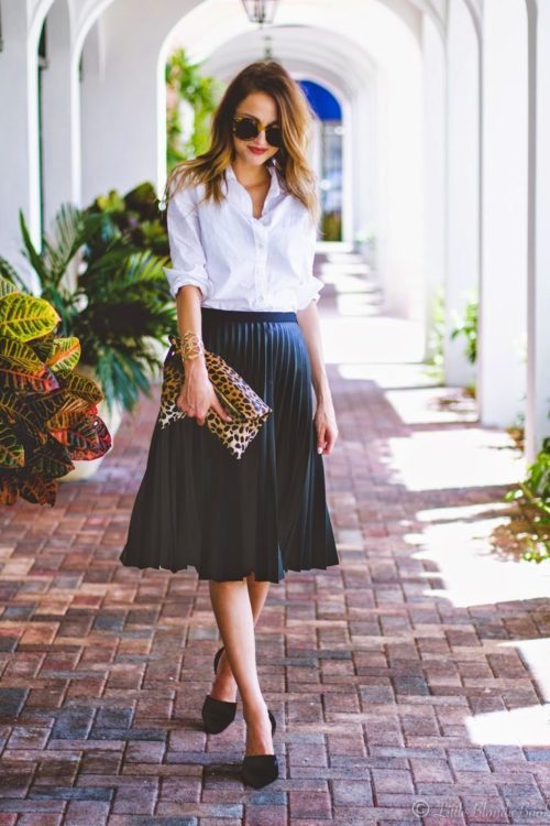 White shirt with pleated skirt