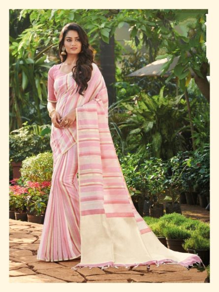 stripes linen saree