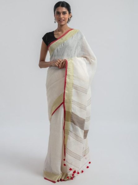 handwoven linen saree