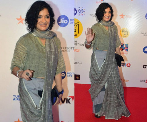 Sandhya Mridul in checks linen saree
