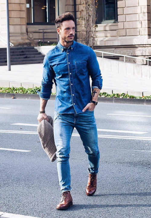 jeans and tee of solid combination