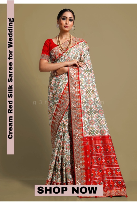 shop Red and cream silk saree online