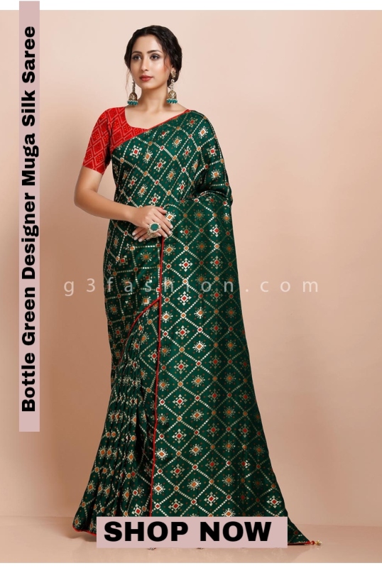 shop green muga silk saree online 