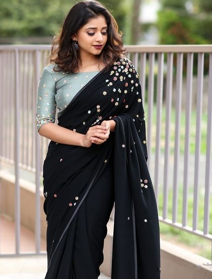 black and grey color combination of saree