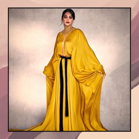 long cape style sleeves dress, Sonam Kapoor yellow dress