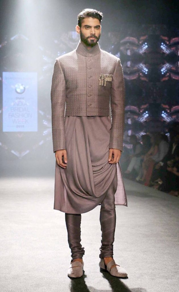 mens cowl style kurta with jacket for reception look