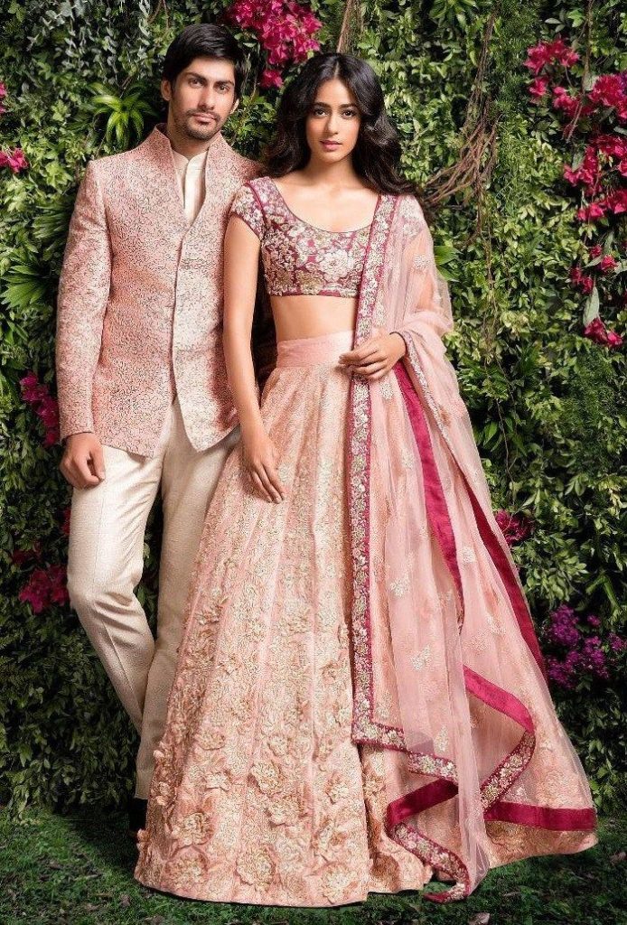 pink couple outfits for sangeet 2021