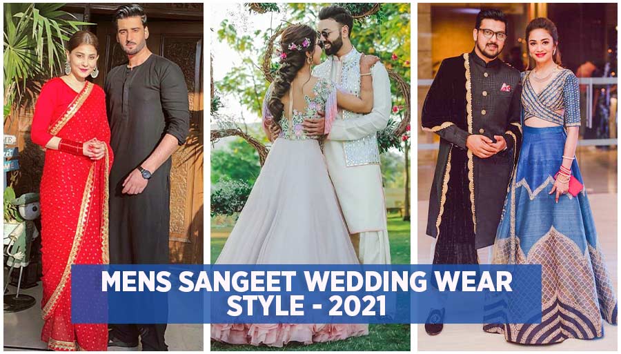 couples wedding dress, men's sangeet wedding wear style