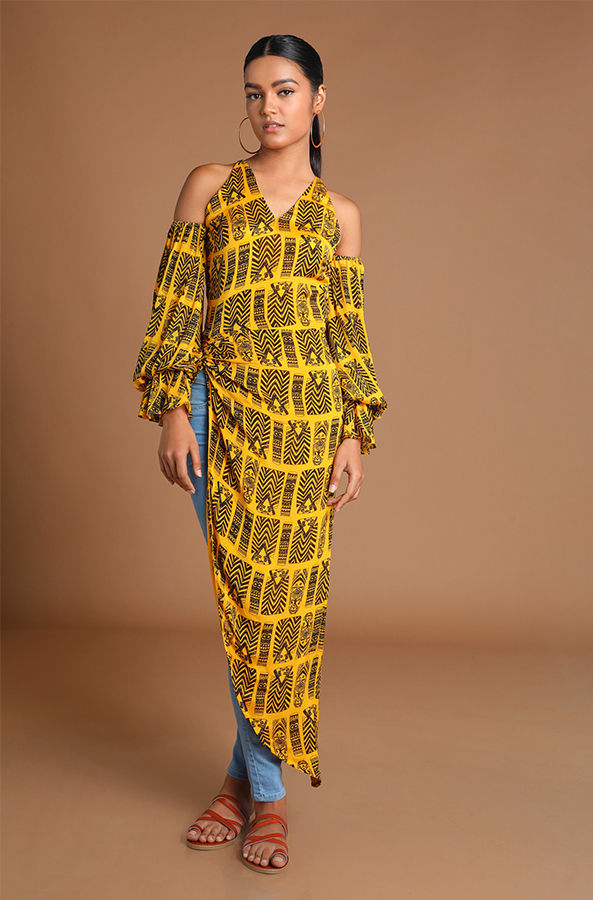 tribal printed yellow top