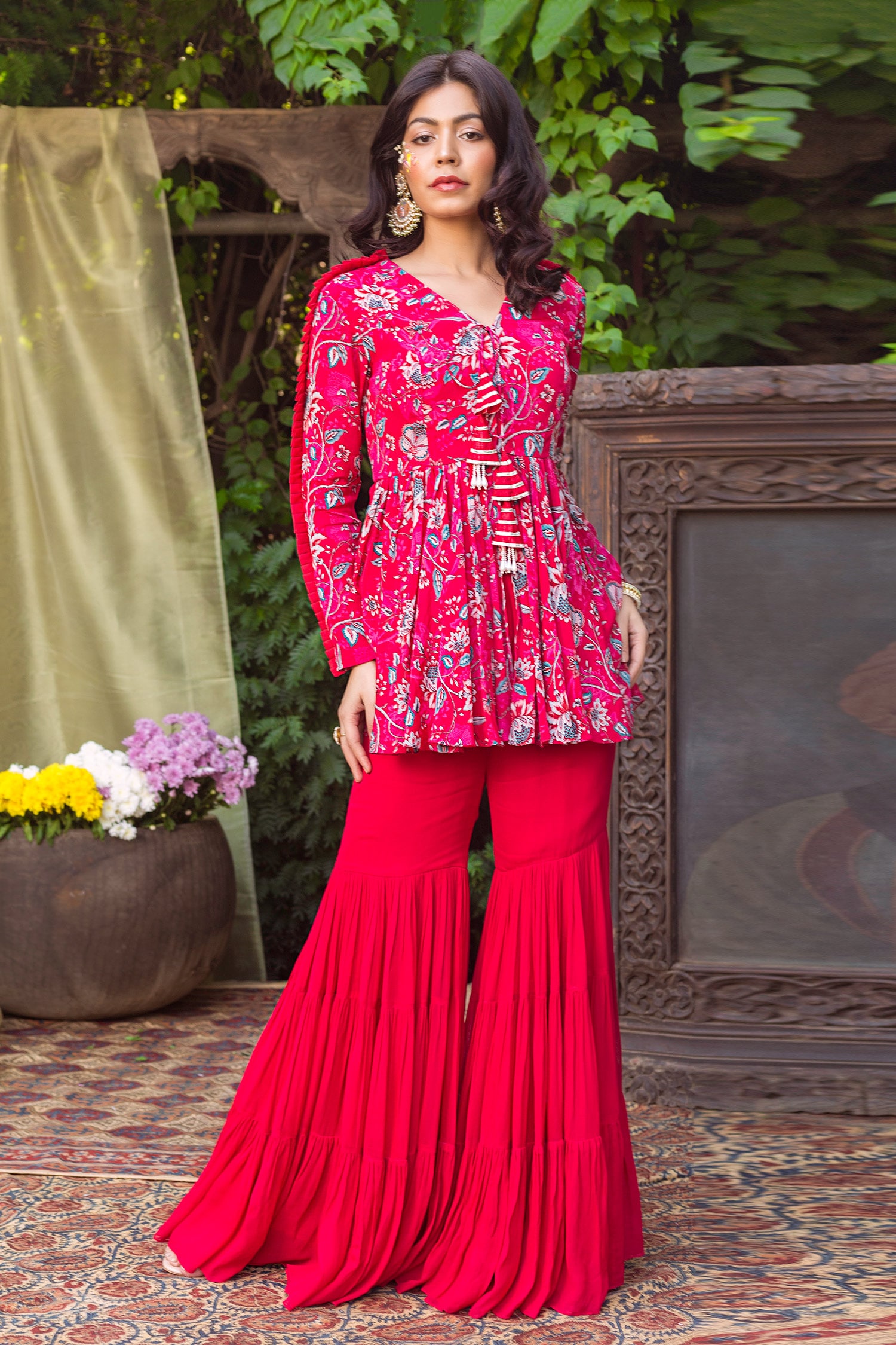 floral sharara in peplum style