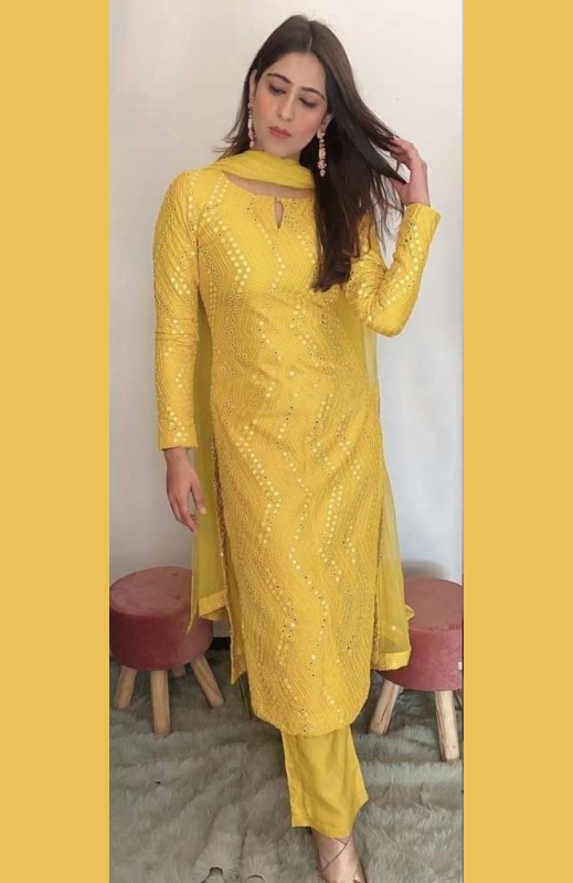 designer yellow palazzo salwar kameez 