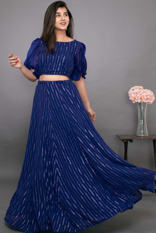 designer blue sequins lehenga choli
