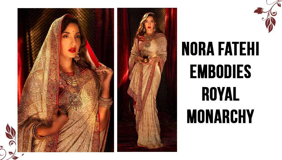 Nora Fatehi in Beige Chikankari Saree