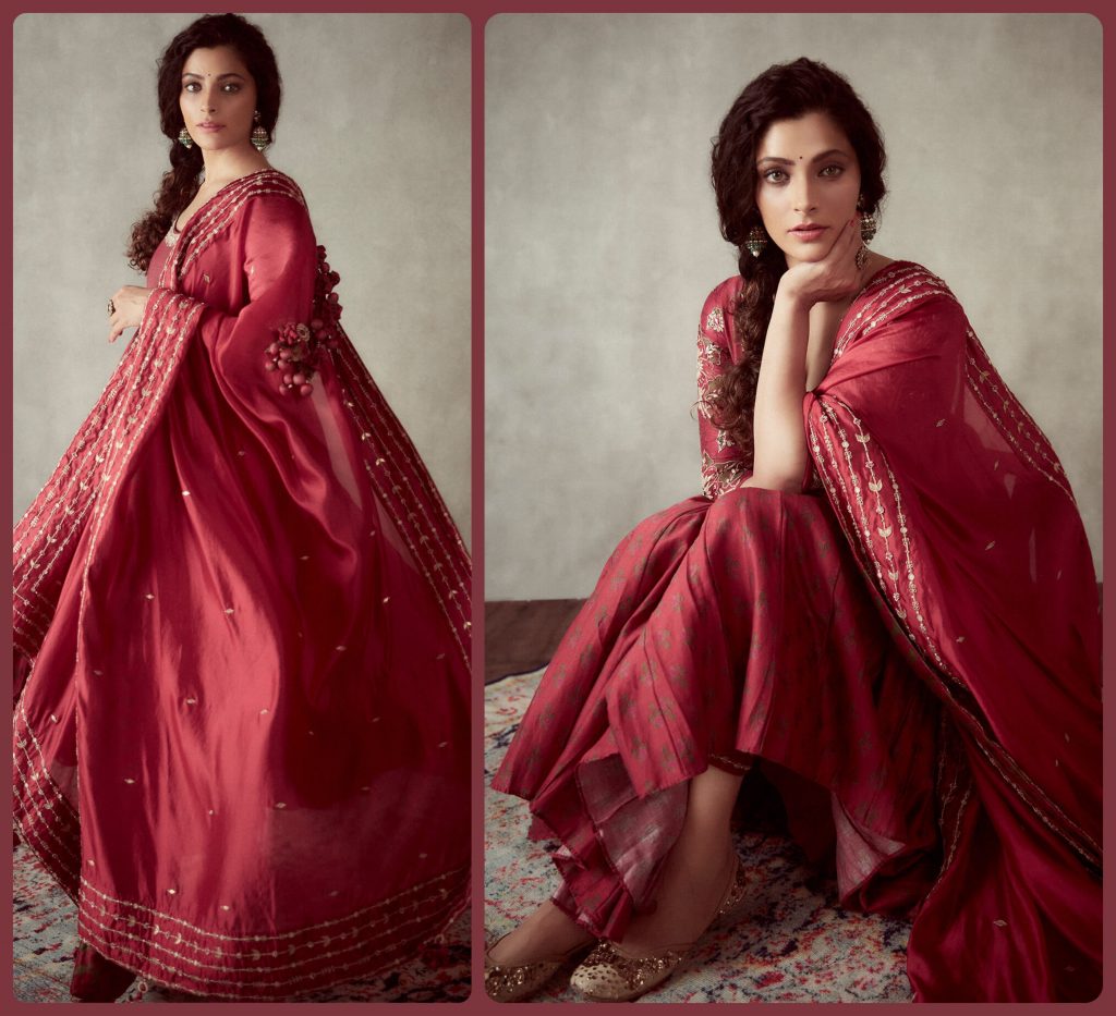 Saiyami Kher in Cherry Red Anarkali Suit