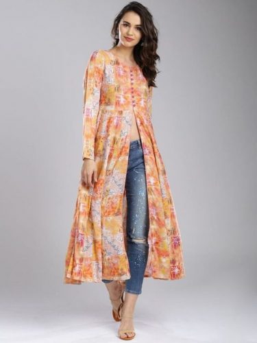 front slit kurti with jeans