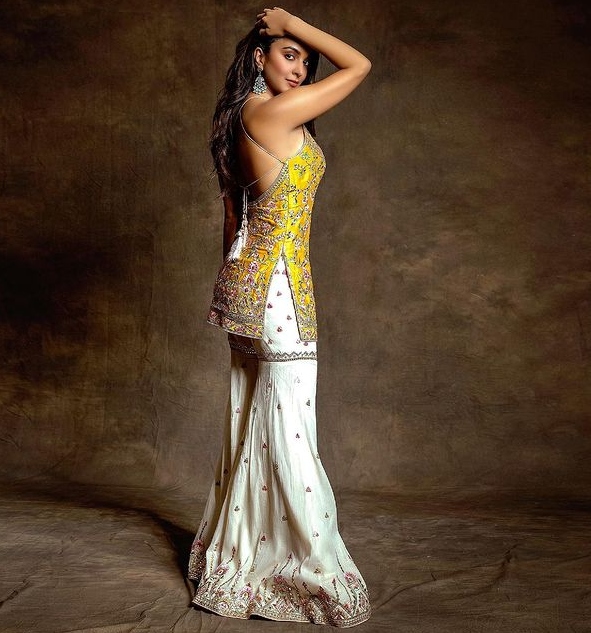 womens yellow sharara suit