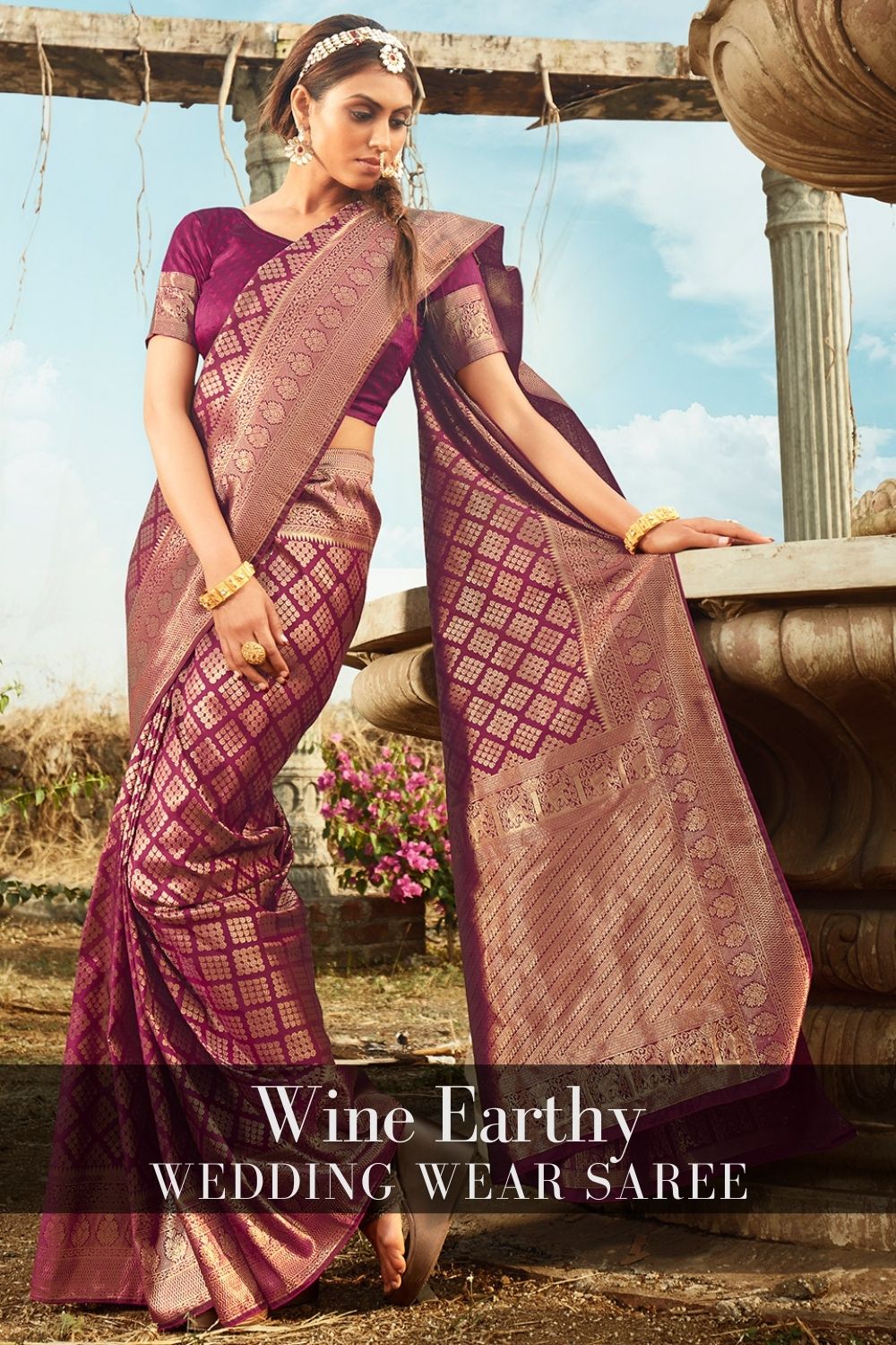 wine wedding wear saree for women