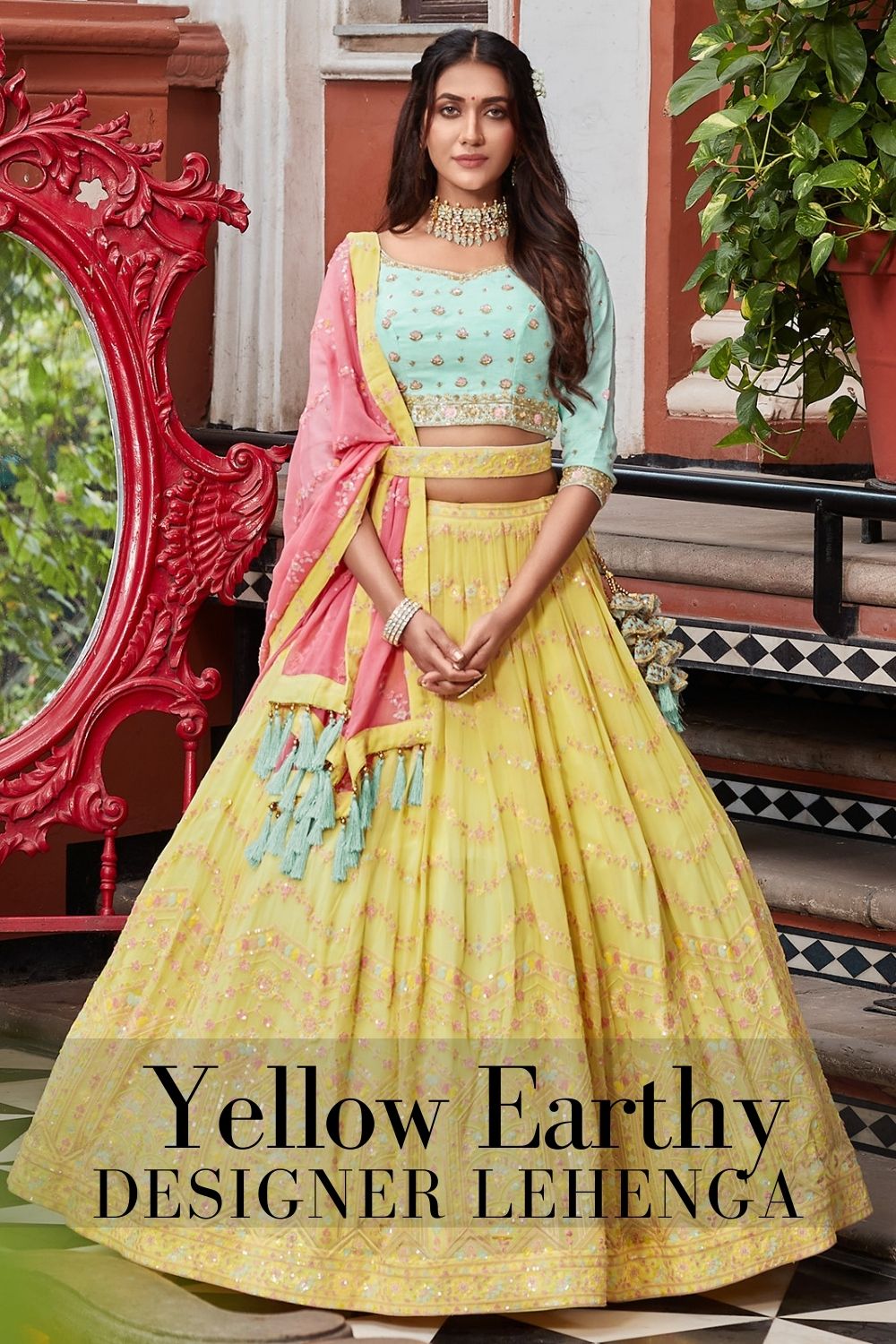 yellow haldi lehenga choli for women